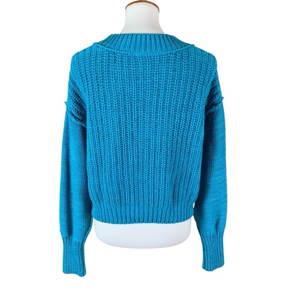 Free People Bell Song Sweater Pullover Medium Teal Blue - Picture 5 of 7